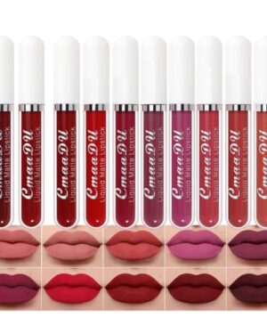 evpct 10Pcs Liquid Matte Matt Lipstick Set for Black Women, Dark Deep Bright Ruby Sexy Brick Mauve Plum Red Violet Purple Matte Lipstick Long Lasting Lipstick 24 hour Waterproof Lip Gloss