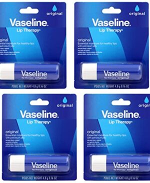 Vaseline Lip Therapy Care Original, Fast-Acting Nourishment, Ideal for Chapped, Dry, Cracked, or Damaged Lips, Lip Balm, 0.16 Ounce (Pack of 4)