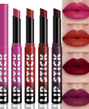 4Pcs Matte Lipstick Set for Women, Hot Pink Orange Red Maroon Plum Purple Vegan Lip Bar, Long Lasting Waterproof Transfer-Proof 24H Moisturizing All-Day Lip Color SetA02#