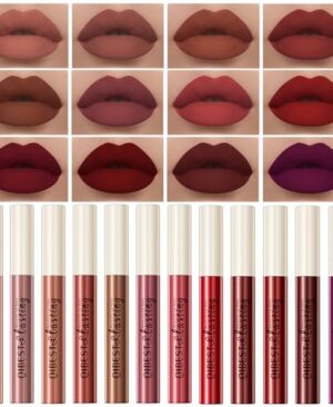 12Pcs Makeup Matte Lipstick Lip Kit, Classic Nudes & Bold Reds Lipstick Set, Non-Stick Cup Not Fade Liquid Lipstick Waterproof Long Lasting Durable Nude Lip Gloss, labiales mate 24 horas originale