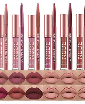 BestLand 12Pcs Matte Liquid Lipstick + Lip Liner Pens Set, Velvety Nude Lip Stain Waterproof Long Wear Makeup Gift Set