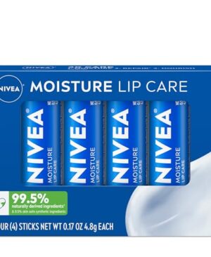 NIVEA Moisture Lip Care, Hydrating Lip Balm with Shea Butter, Nourishing Oils and Vitamin C & E, 3-in-1 Moisture, Repair and Nourish, 0.17 Oz Stick, Pack of 4