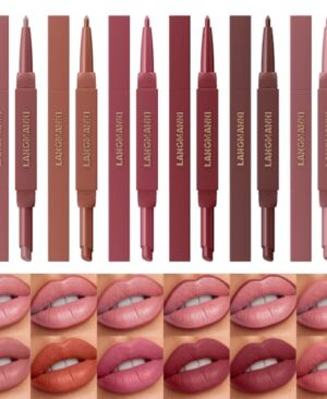 LANGMANNI 2-in-1 Lipstick & Lip Liner Set,6 Colors Gift Set|Angled Lipstick+Matching Lipliner Pencil|Velvet Matte Finish,Long-Lasting & Smudge-Resistant|All-in-One Lip Makeup Kit for Women(#A)