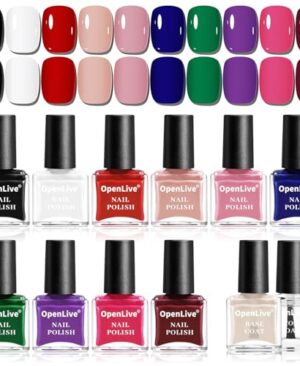 OpenLive 12 PCS Nail Polish Set With 10 Colour Combo, 2 PCS Base And Top Coat,Fast Drying Nail Polish For Home DIY And Beginners.