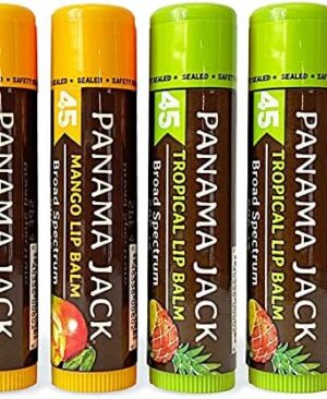 Panama Jack Sunscreen Lip Balm - SPF 45, Flavor Pack, Broad Spectrum UVA-UVB Sunscreen Protection, Prevents & Soothes Dry, Chapped Lips (Mango/Tropical)