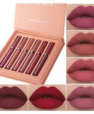 6Pcs Matte Liquid Lipstick Makeup Set, Matte liquid Long-Lasting Wear Non-Stick Cup Not Fade Waterproof Lip Gloss (Set A)