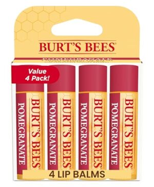 Burt's Bees Lip Balm - Pomegranate, Lip Moisturizer With Responsibly Sourced Beeswax, Tint-Free, Natural Origin Conditioning Treatment, 4 Tubes, 0.15 oz.