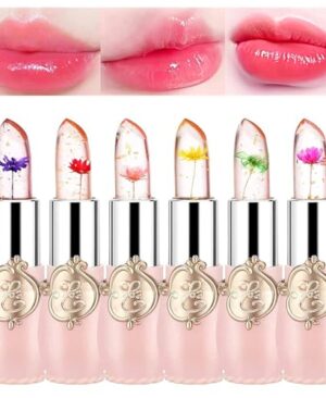 BONNIE CHOICE 6 Pcs Crystal Flower Jelly Lipstick Set, Temperature Change Moisturizer Long Lasting Flower Lip Stick Nutritious Lip Balm Magic Color Change Lip Gloss Makeup