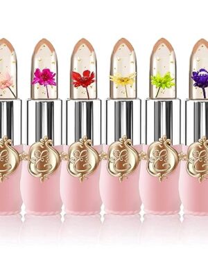 BestLand 6 Pcs/Set Flower Jelly Lipstick Set Temperature Change Moisturizer Long Lasting Nutritious Balm Magic Color Change Lip Gloss