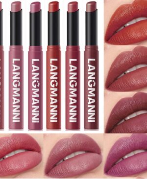 Matte Lipstick Set, 6 Shades, Long-Lasting Lip Color, Nude Pink, Red, Berry Tones