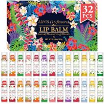 VISRIE 32 Pack Lip Balm, Natural Lip Balm Bulk with Vitamin E and Coconut Oil, Moisturizing Lip Balms for Dry Lips-16 Flavors