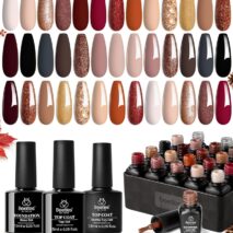 Beetles Fall Gel Nail Polish Set, 23Pcs Brown Burgundy Red Nude Pink