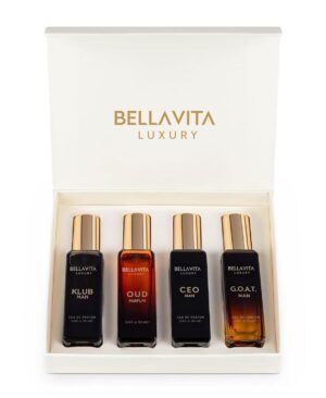 Bella Vita Organic Man Luxury Perfume Gift Set 4x20 ML for Men with Dominus, Oud, CEO, Impact Perfume|Woody, Citrusy Long Lasting EDP & EDC Fragrance Scent |80 ML