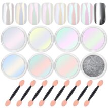 Artdone 8 Jars Chrome Nail Powder Dip Magic White Pearl Kit Silver Mirror