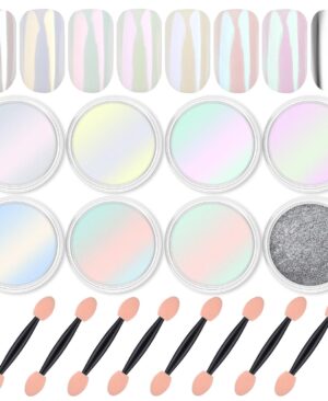 Artdone 8 Jars Chrome Nail Powder Dip Magic White Pearl Kit Silver Mirror