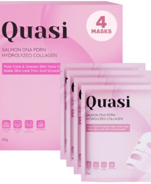 Quasi Salmon PDRN Collagen Mask – Korean Skin care Gel Face Mask for Hydration, Firming & Smoothing Skincare, Collagen Boost & Pore Care – 4 Masks, Non-Irritating, Natural Ingredients