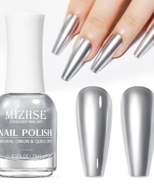 MIZHSE Silver Mirror Nail Polish, Quick Dry Metallic Nail Polish High Shine