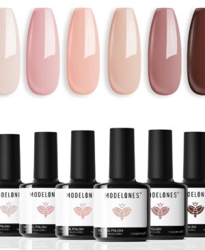 modelones Nude Gel Nail Polish Set 6Colors Pink Milky White Brown