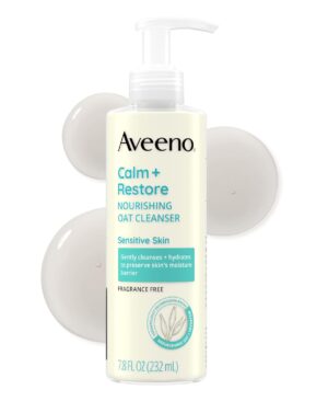Aveeno Calm + Restore Nourishing Oat Face Cleanser, Daily Hydrating Facial Cleanser for Sensitive Skin with Nourishing Oat & Feverfew, Hypoallergenic, Non-Comedogenic, Fragrance-Free, 7.8 Fl Oz