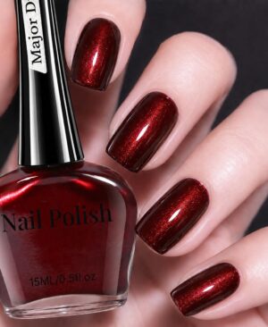 Major Dijit Burgundy Shimmer Quick Dry Nail Polish - Dries in 90 Seconds, Non-Toxic Glossy Formula, Cruelty-Free, Long-Lasting Fingernail Polish for Women, 0.5 fl oz