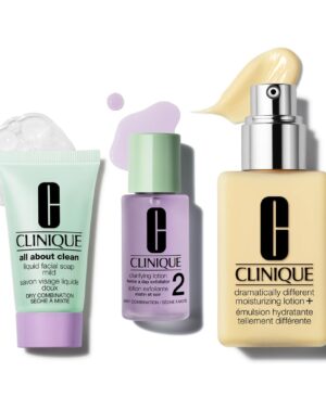 Clinique Great Skin, Great Deal Gift Set | All About Clean Mild Liquid Soap, Clarifying Lotion + Dramatically Different Lotion | Includes Full Size Moisturizer | For Dry or Oily Combination Skin Types
