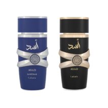 Lattafa Asad 5th Anniversary Edition – Spicy, Woody, Amber, Sweet – 2 Piece Eau de Parfum Gift Set for Men (Asad + Asad Zanzibar, 2 × 3.4 Ounce / 100 ml Sprays)