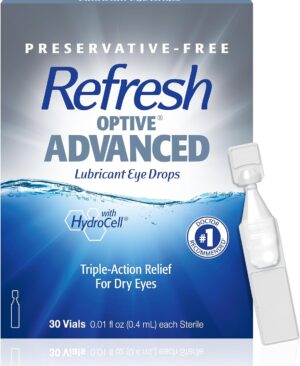 REFRESH OPTIVE Advanced PF Lubricant Eye Drops Preservative-Free Artificial Tears, 0.01 fl oz (0.4 mL), 30 Single-Use Containers
