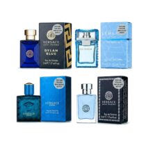 Versace Cologne for Men Set of 4 Mini Eros, Pour Homme, Dylan Blue, Eau Fraiche Perfume for Men Fragrance Sampler Set - Designer Mens Cologne Samples (4 Count, 0.17 oz)