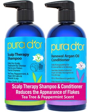 PURA D'OR Scalp Therapy Shampoo & Conditioner Set for Dryness, 16oz x2