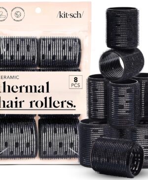 Kitsch Ceramic Hair Rollers for Women - Black, 8 Count (Pack of 1)