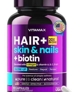 Biotin | Collagen | Keratin Booster with Hyaluronic Acid - Thicker Hair Growth, Healthy Skin & Stronger Nails Supplement – Extra Strength - Multi Vitamin B Complex - Women & Men - Made in USA - 60ct