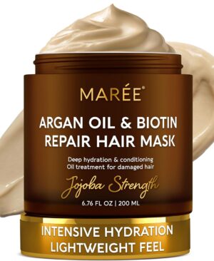 MAREE Deep Conditioning Hair Mask for Damaged Hair Treatment – Keratin Hair Care for Hydrating Growth Repair Moisturizing – Dry Curly Color Refreshing – 6.7 Fl Oz, Brown