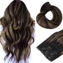 HOTBANANA Clip in Hair Extensions Real Human Hair, Quick Wear Full Head 16"