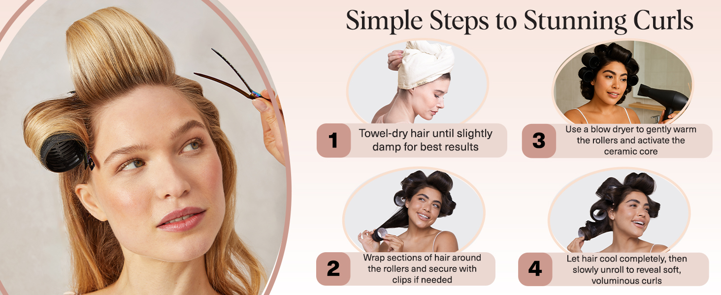 Self Grip Rollers Hair Curlers, Heatless Curls Overnight Blowout, Large Rollers for Volume Curls